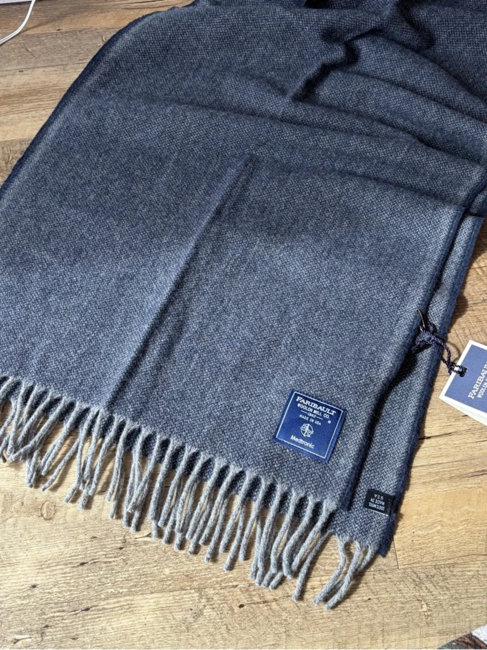 Faribault Unisex Navy Embellished Ashby Twill Ink Rolled Fringed 16x72 Scarf